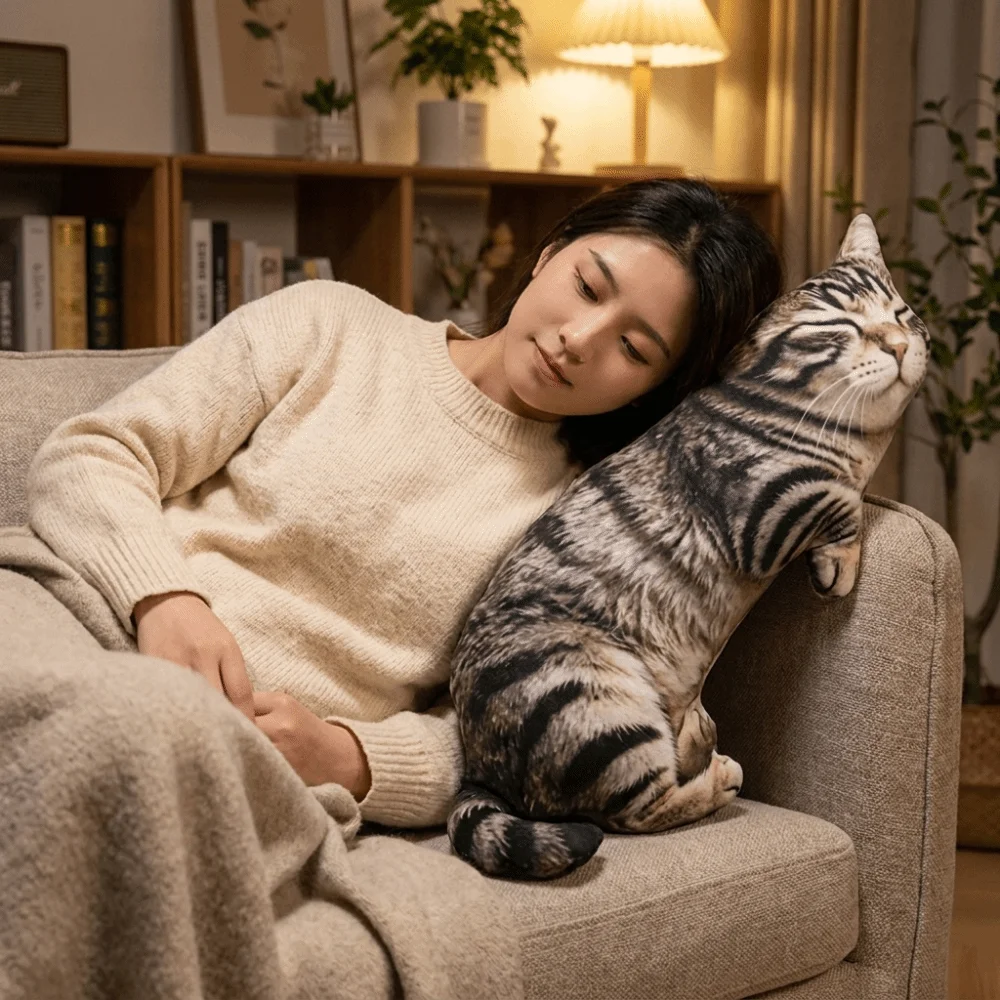 Cute Super Soft Simulated Cat Cushion Lifelike PP Cotton Filled Sleep Cushion Cartoon Realistic Throw Pillows Gift