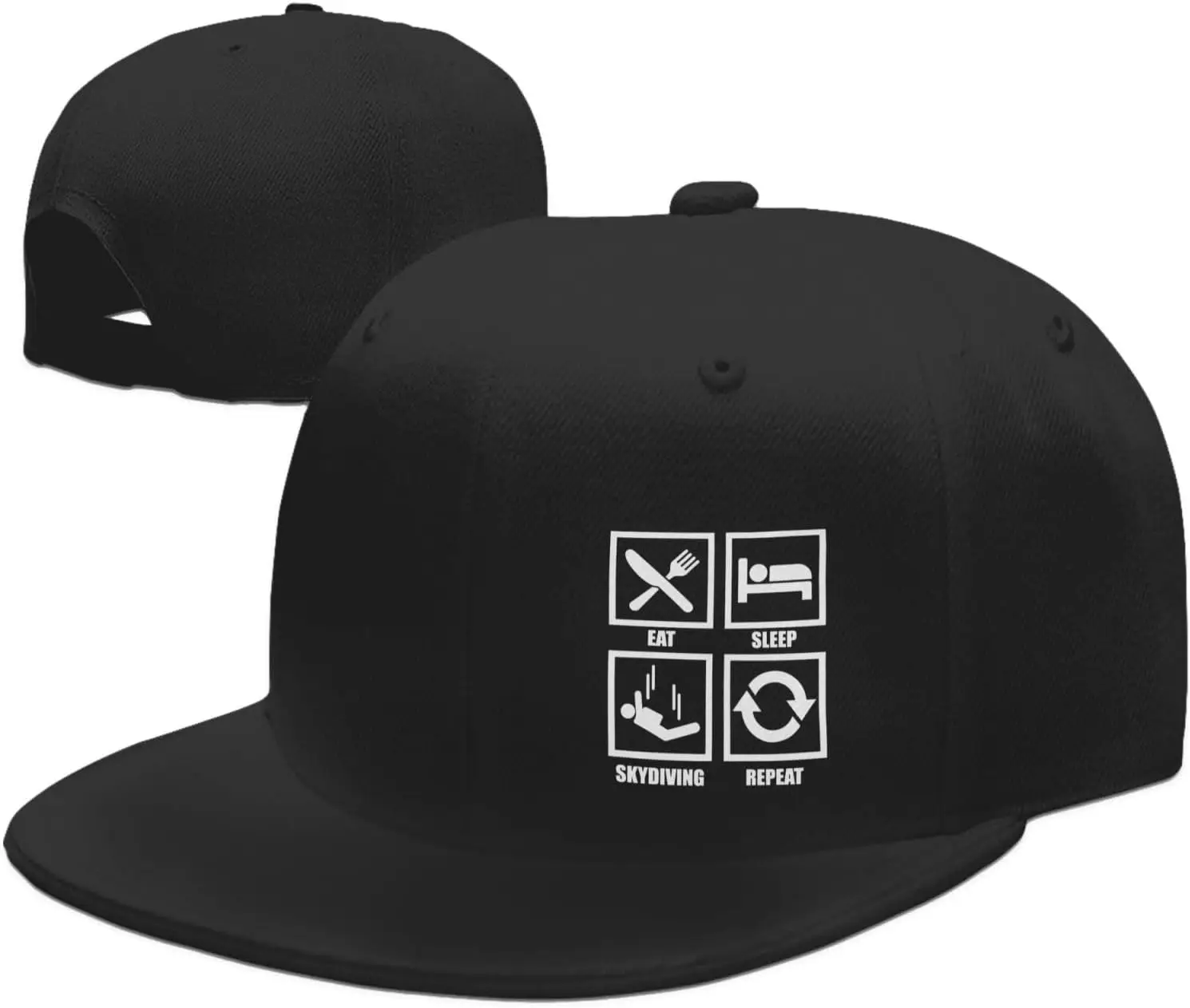 Eat Sleep Skydive Repeat Graphic Print Flat Bill Snapback Cap Adult Casual Polyester Sun Visor Hat