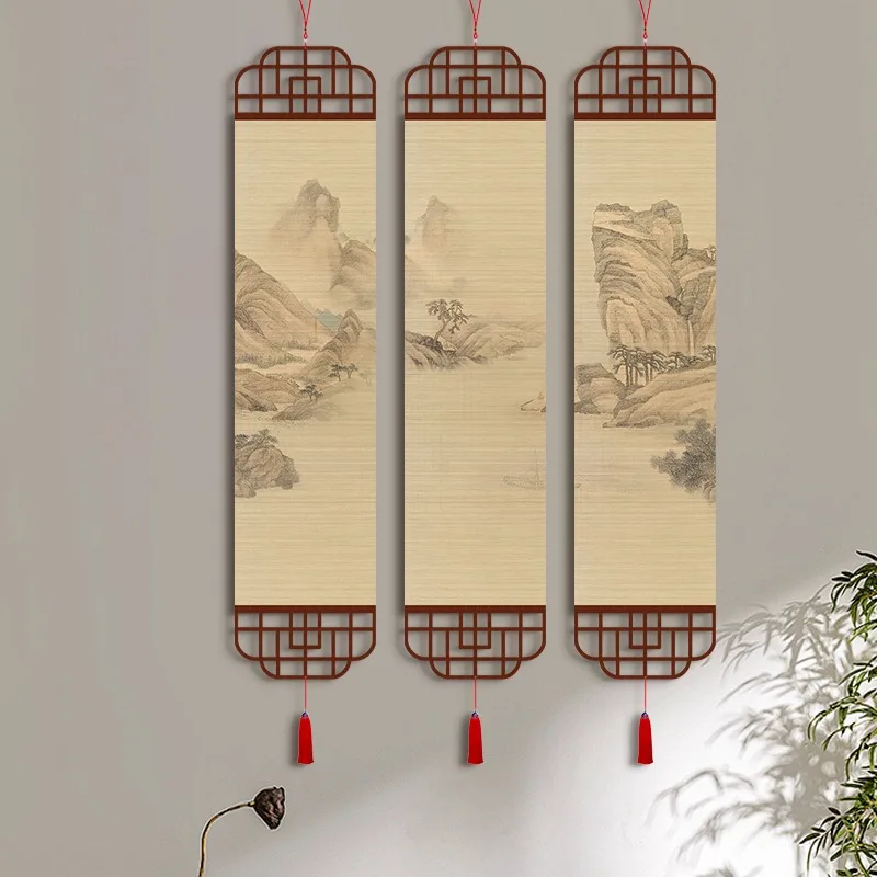 Japanese Ink Painting Zen Scroll with Bamboo curtain -Applicable to Modern Home Decor for Tea Room, Living Room & Study