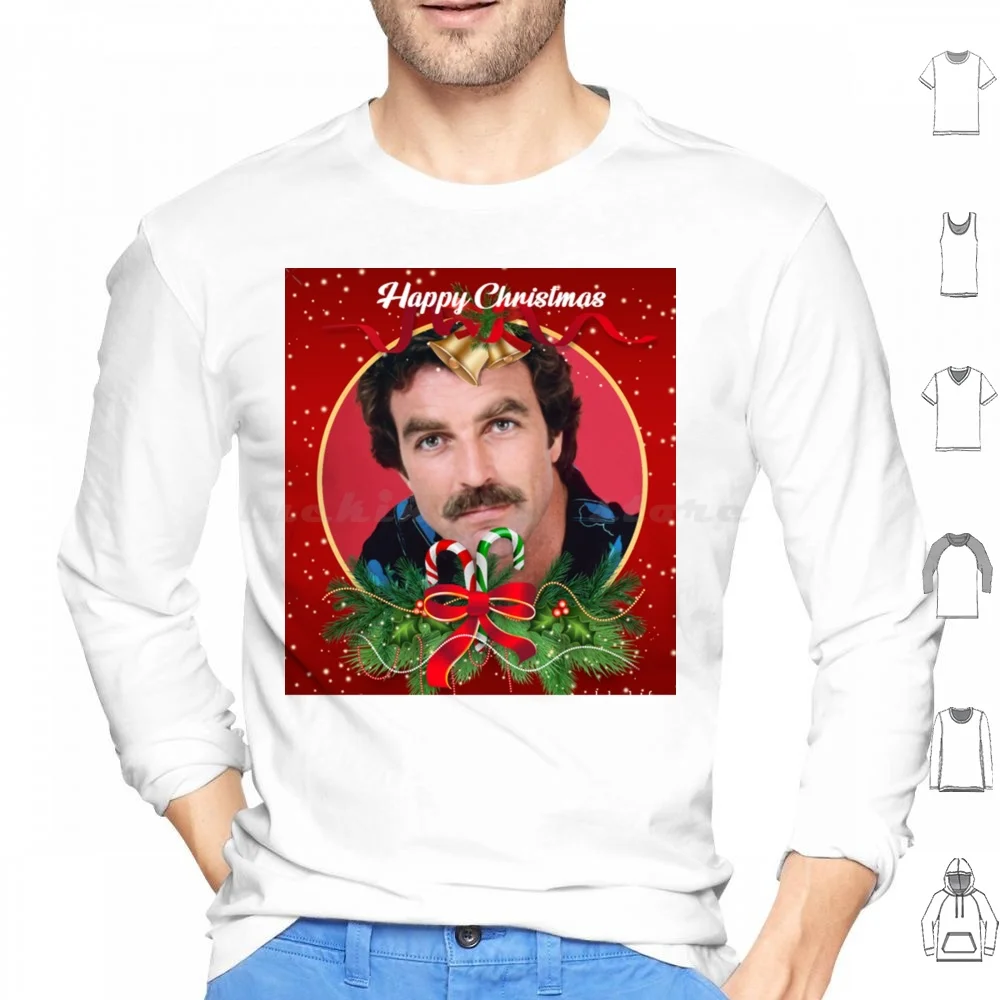 Tom Selleck Happy Christmas Hoodie cotton Long Sleeve Tom Selleck Actor Christmas Movie Celebrity Vintage Classic