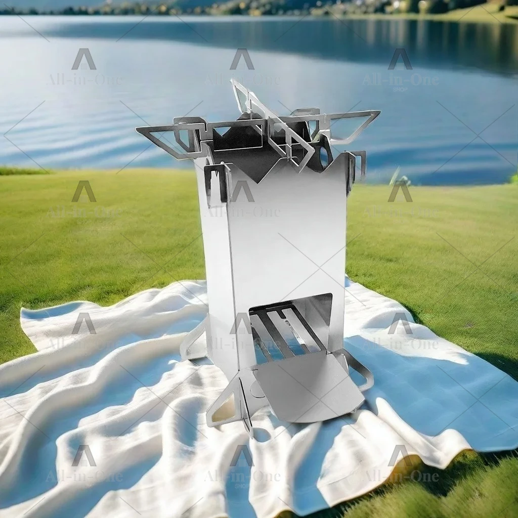 Outdoor Stainless Steel Tower Grill Folding Grill Camping Rocket Stove Firewood Stove Burning Stove