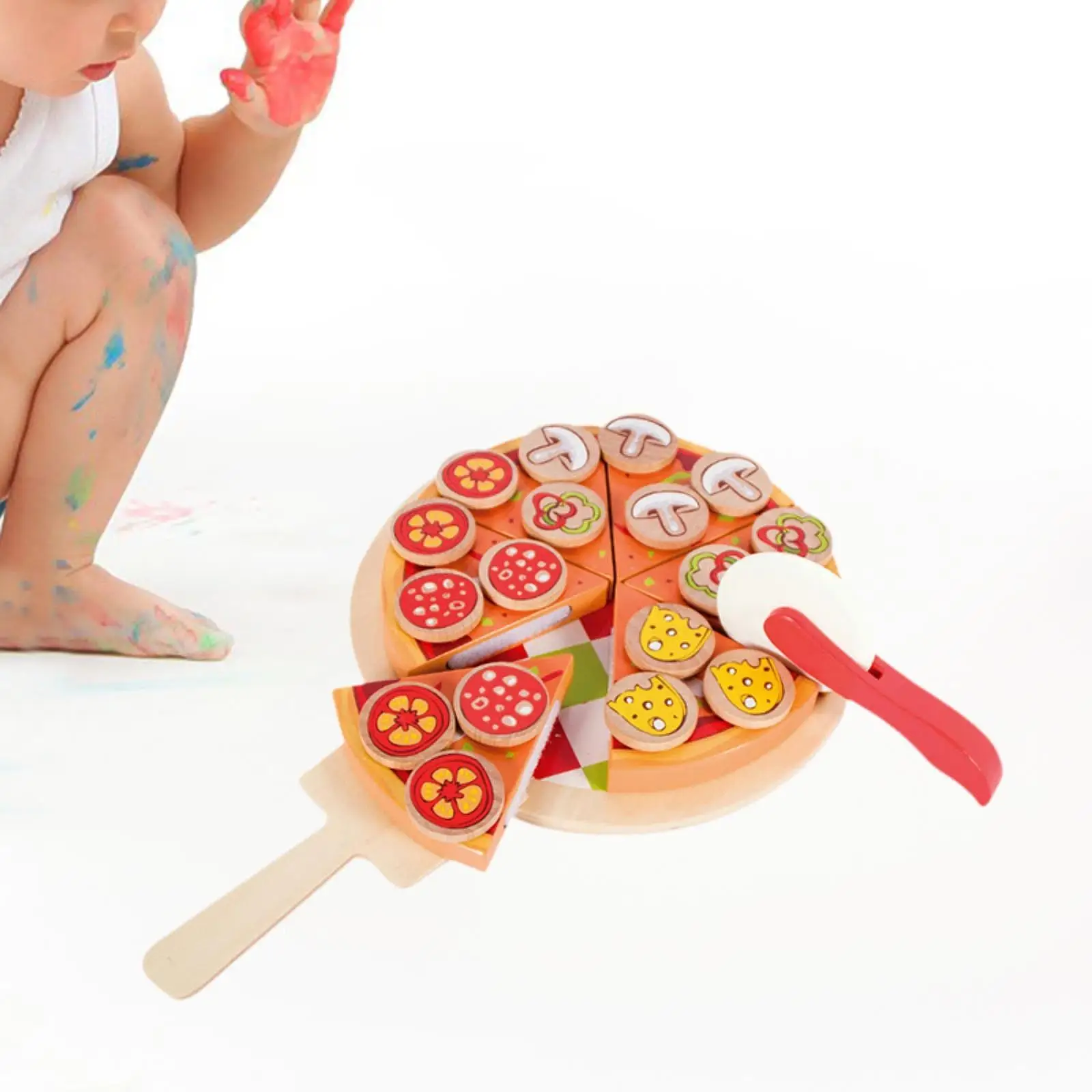 Wooden Pizza Toy Educational Learning Toy Kitchen Toy Pretend Play Cutting Food Play Toy for Children Boys Girls Birthday Gifts