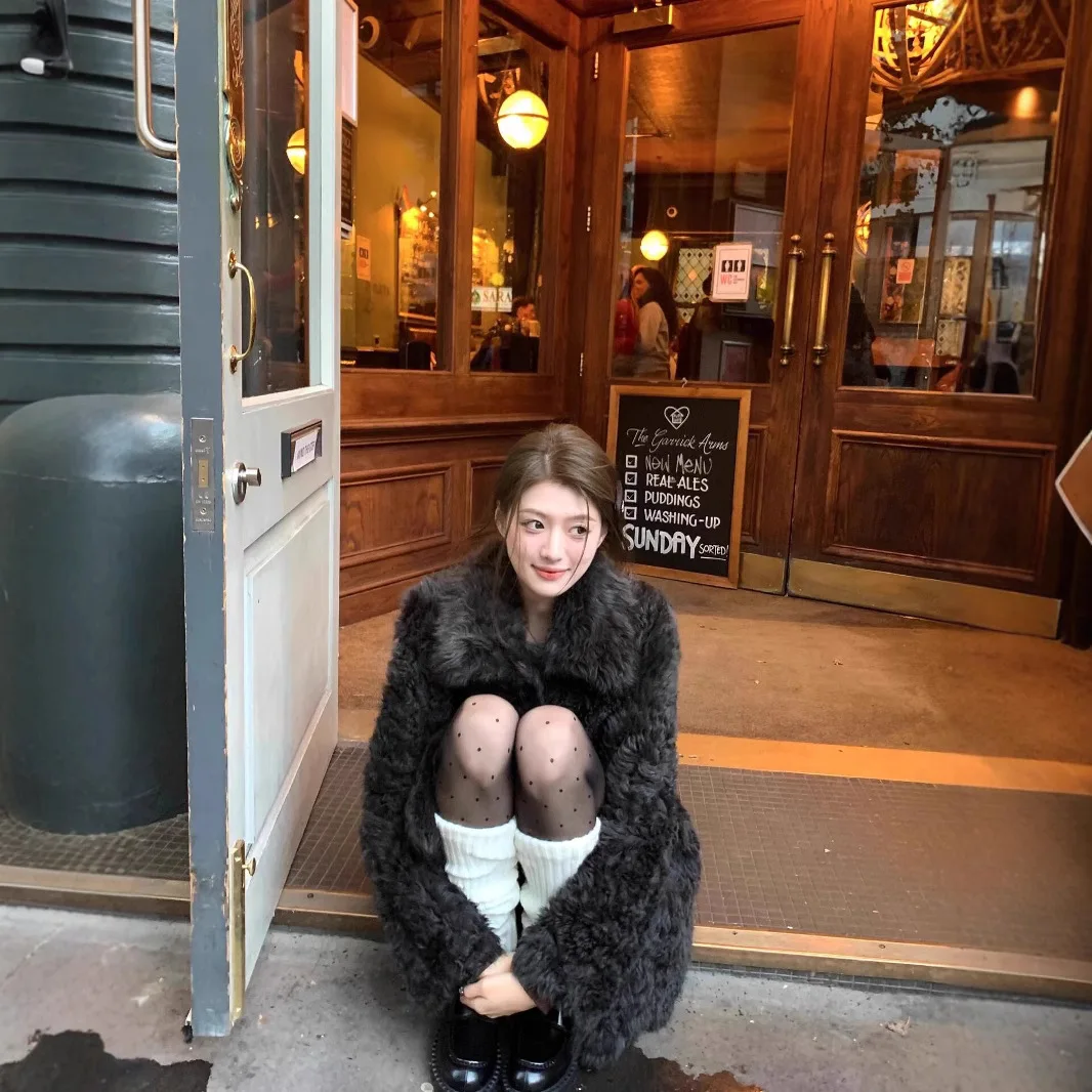 Women Faux Fur Coat Jackets Shaggy Outerwear Turn Down Collar Thick Warm Fluffy Autumn Winter Female High Street Overcoat