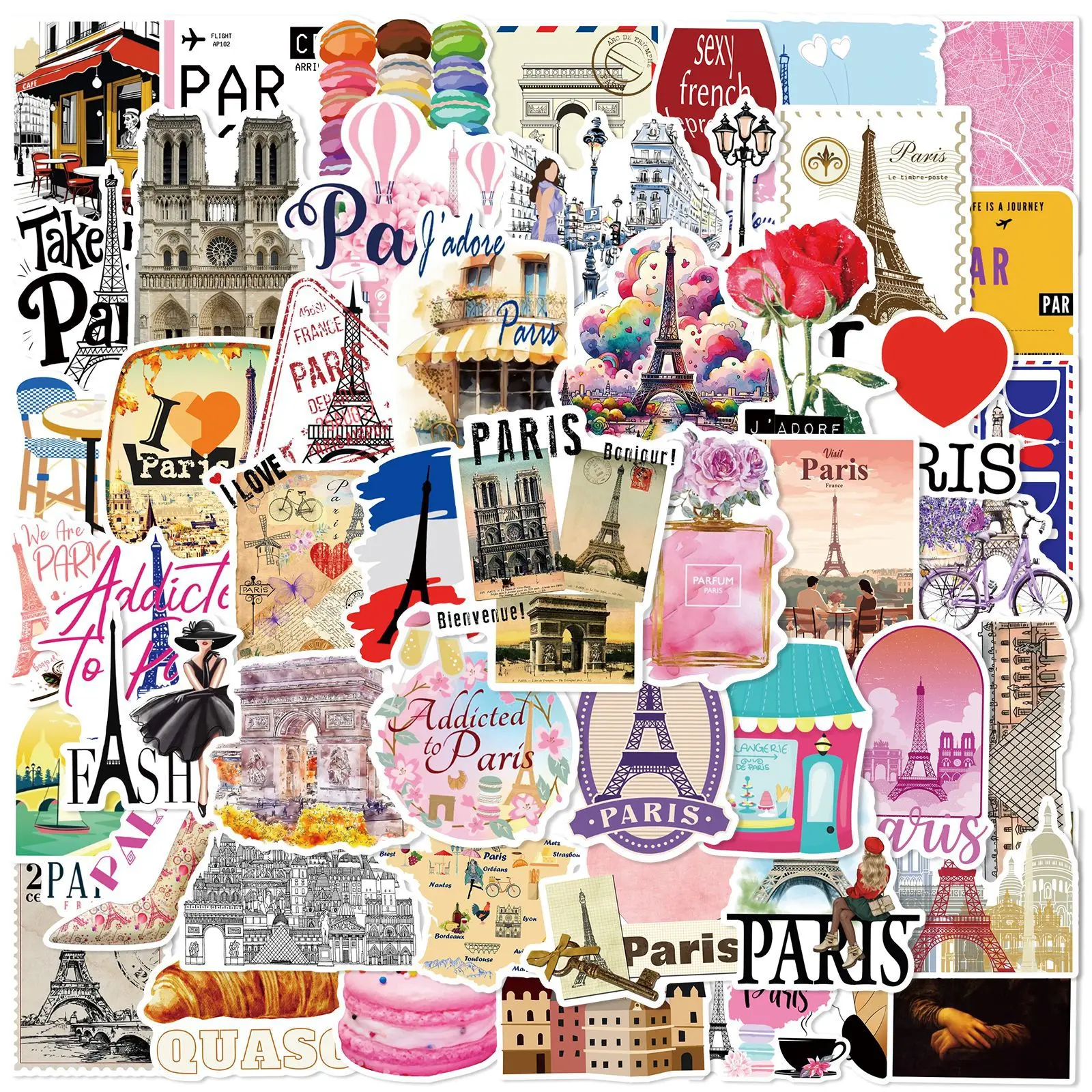 

10/30/50PCS Romantic Paris Travel Stickers Cartoon Personalized Creative Graffiti Waterproof Decal Toys for Suitcase Phone Case