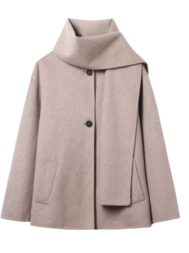 2025 Inverno New Lazy Sle Retro Sciarpa lavorata a maglia mista ort Cappotto da donna Faion Fibra di poliestere Lungo Sve Lunghezza regolare