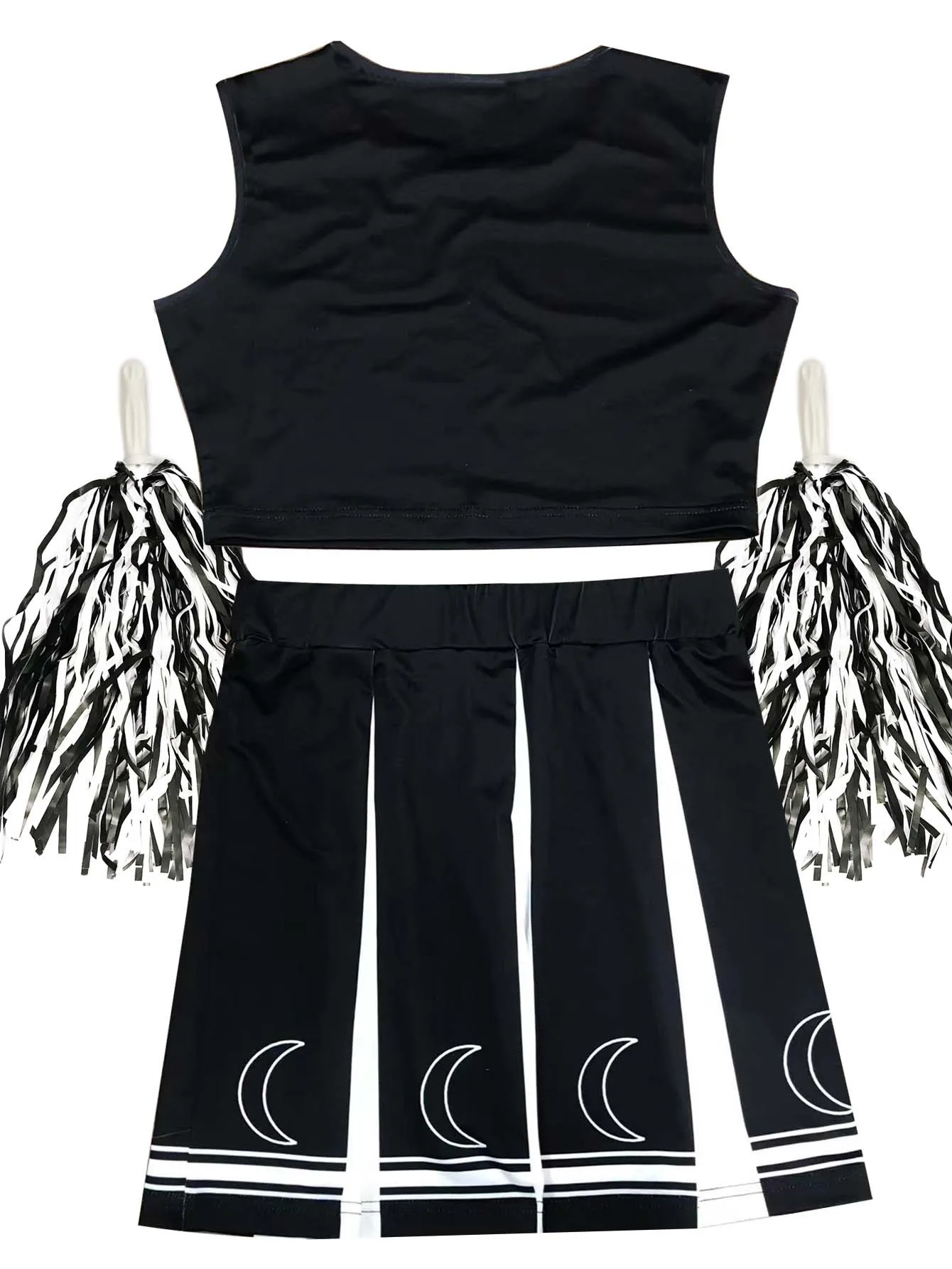 Girls Cheerleading Uniform Dance Costume Printed Vest with Pleated Skirt and 1 Pair Tassel Flower Balls Outfit Set