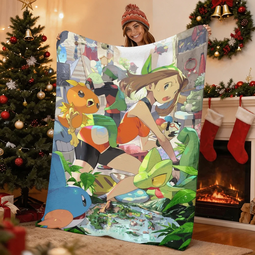 Pokemon Pikachu Gengar Bulbasaur Charmander Squirtle Psyduck Flannel Throw Blanket Soft Warm Blanket for Sofa Bed Home Decor Gif