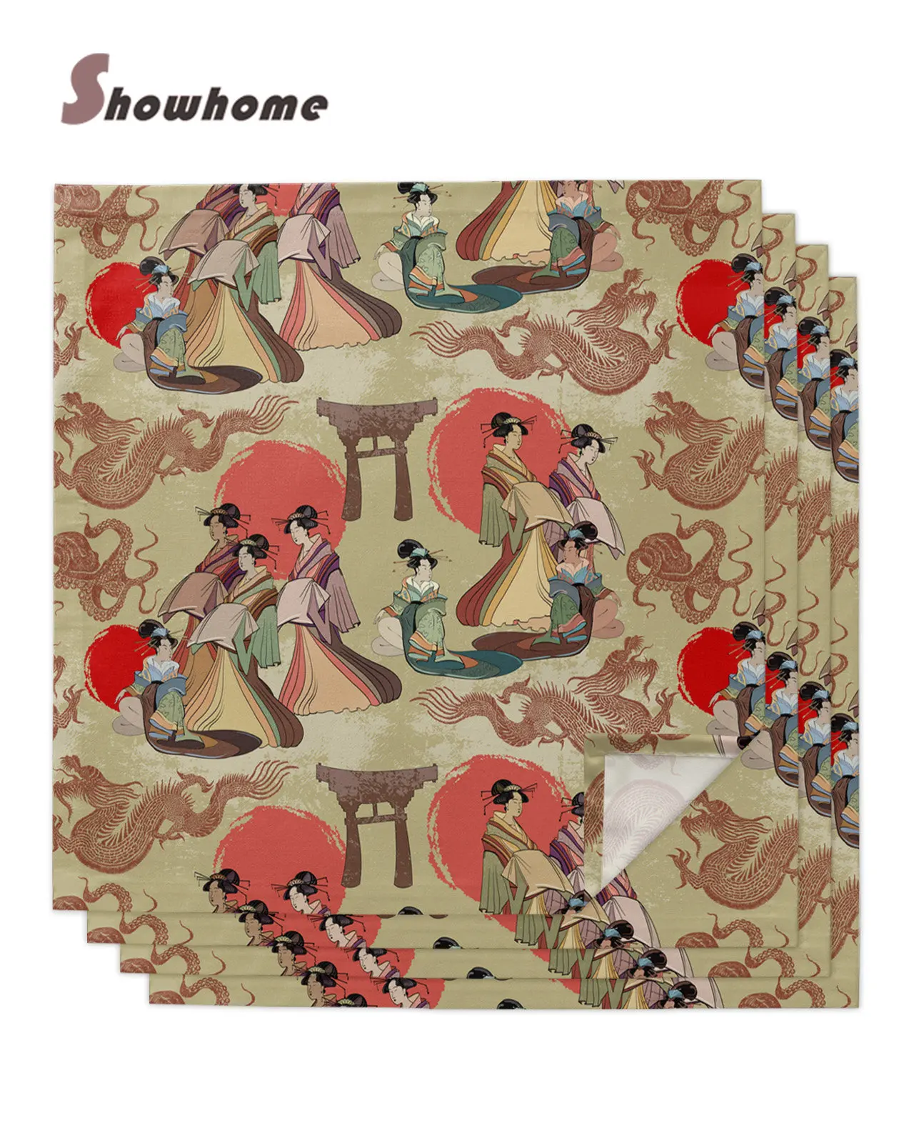 Geisha Pattern Table Napkins Cloth Set Handkerchief Wedding Party Placemat Birthday Banquet Tea Napkins