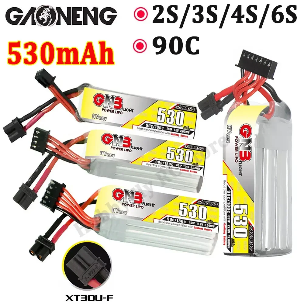 Gaoneng GNB 530mAh 2S/3S/4S/6S 90C 7.6V/11.4V/15.2V/22.8V  Lipo Battery With XT30U-F Plug for RC FPV Racing Drone