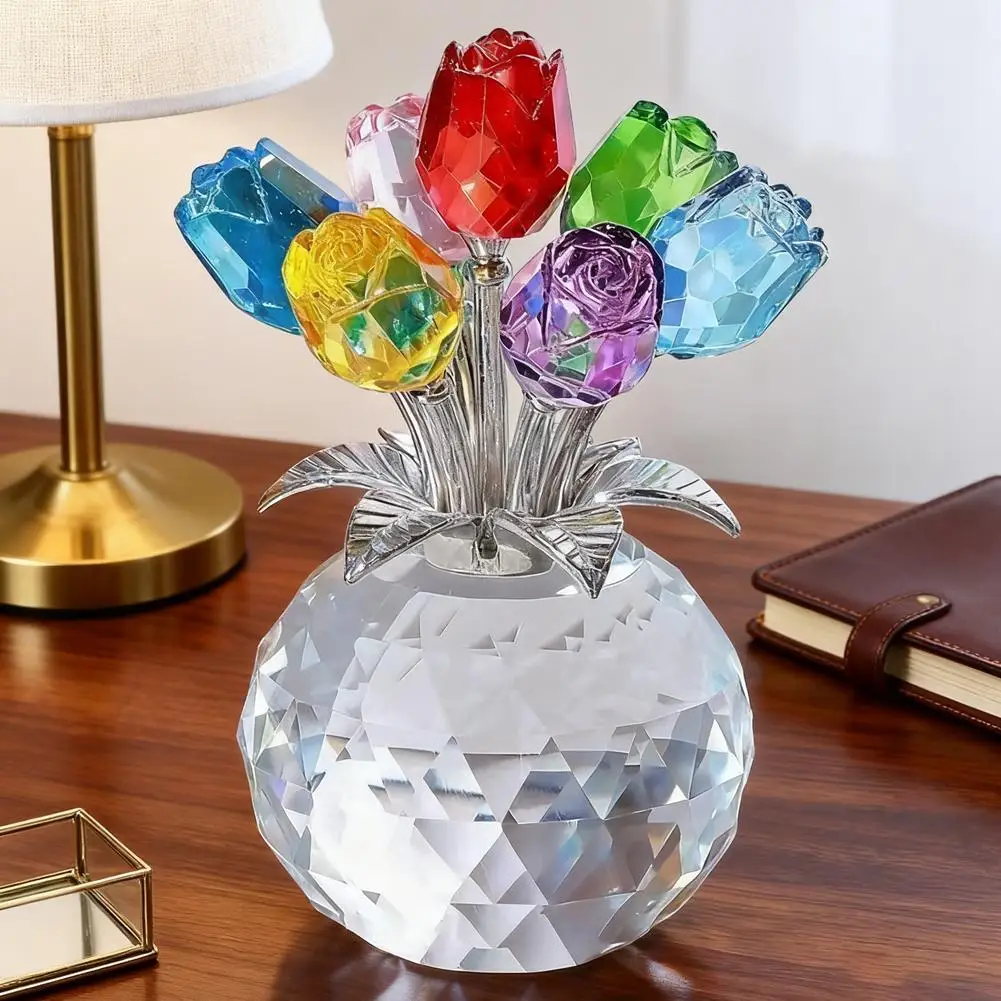 Crystal Roses Colourful Rose Bouquet Qixi Valentine's Day Gifts Living Room Home Decorations Handicraft Decorations