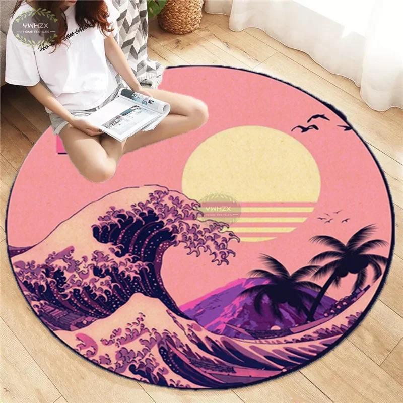 Waves Round Rug Sofa Carpet for Home Living Room Bedroom Bathroom Decoration Floor Mats Japanese Style Kanagawa Bathroom Carpets