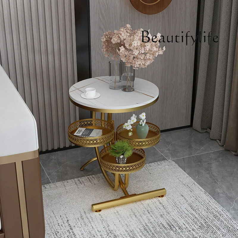 

Balcony Small tea table Shelf with storage tray Combination Round living room Balcony Bedroom Home fashion