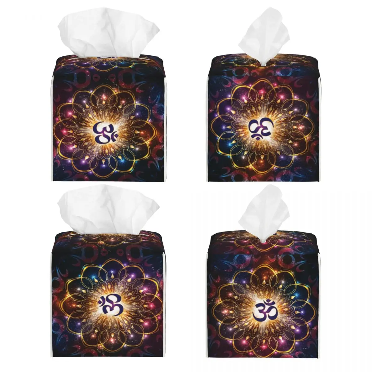 Custom The Higher Power Of Om Facial Tissue Box Cover Square Sacred Geometry Mandala PU Leather Tissue Box Holder for Car Home