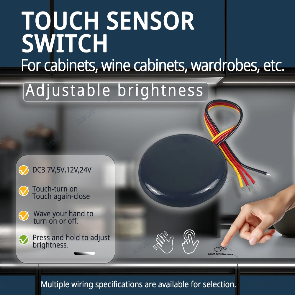 DC3.7V to 24V Partition Touch Sensor Switch for Kitchen Sink/Wardrobe/Wine Cabinet & LED Strip - Dimmable DC5521 Connector