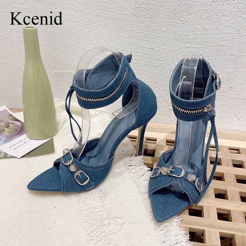 

Kcenid Sexy Summer Women Tassel Ankle Strap Sandals Rivet Buckle Pointed Toe High Heels Wedding Shoes Woman Stiletto Sandals