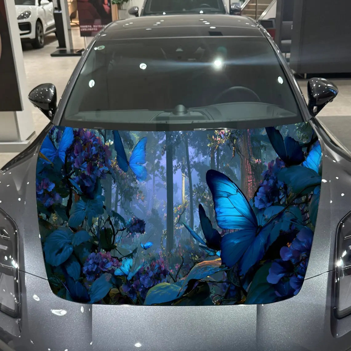 

Загадочный лес, синяя бабочка, виниловые наклейки на капот автомобиля, защитная наклейка для поверхности автомобиля, украшение автомобиля, виниловые наклейки, водонепроницаемые