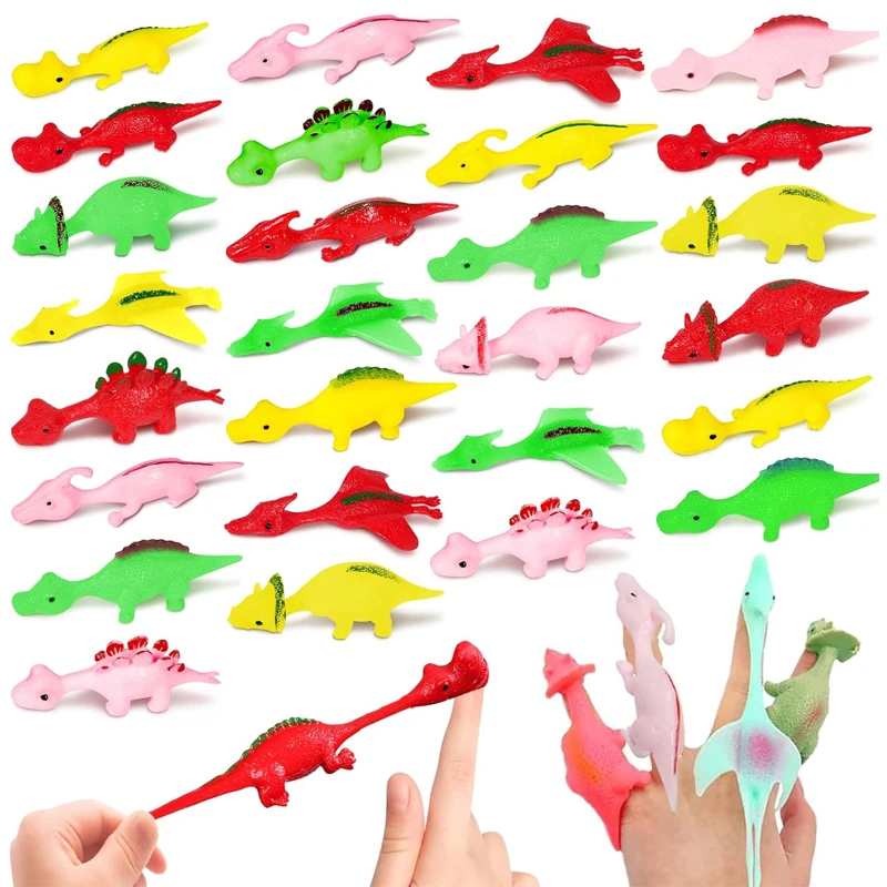 24PCS Finger Dinosaur Sling Shots Catapult Toys Party Goodie Gift Bag Stuffer Fillers Birthday Halloween Party Favors Xmas Gifts