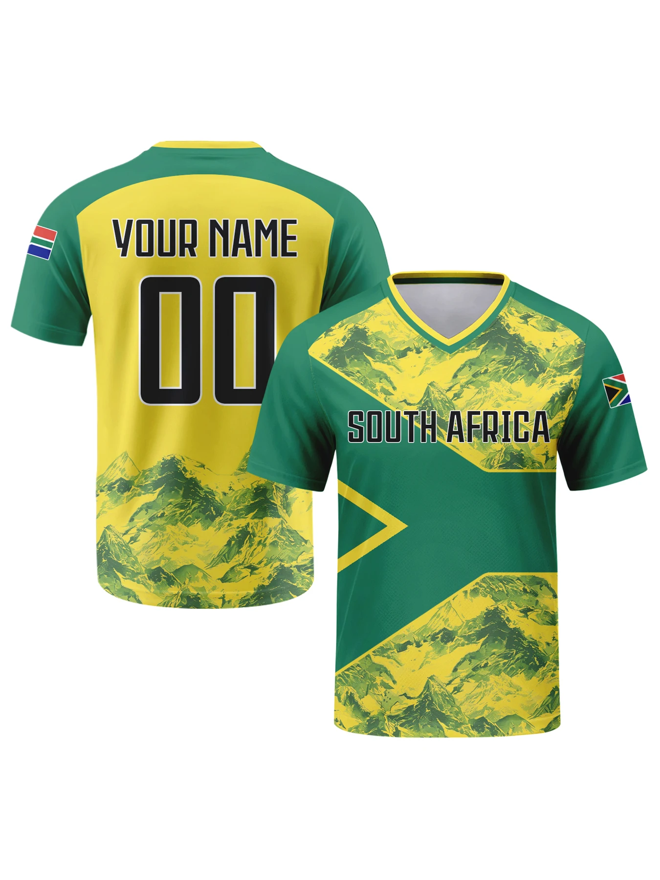 

Персонализированная футбольная форма Южной Африки с индивидуальным именем и номером, футболка с V-образным вырезом для мужчин, молодежи и женщин.
