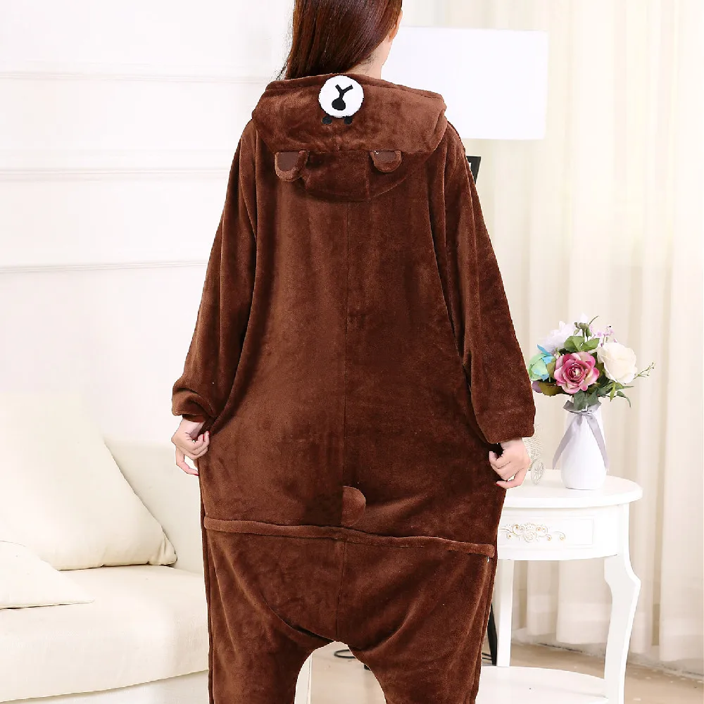 XXL Size Coffee Bear Onesie For Adults Animal Kigurumi Cosplay Costumes Flannel One piece Pyjamas Halloween Carnival Party Wear