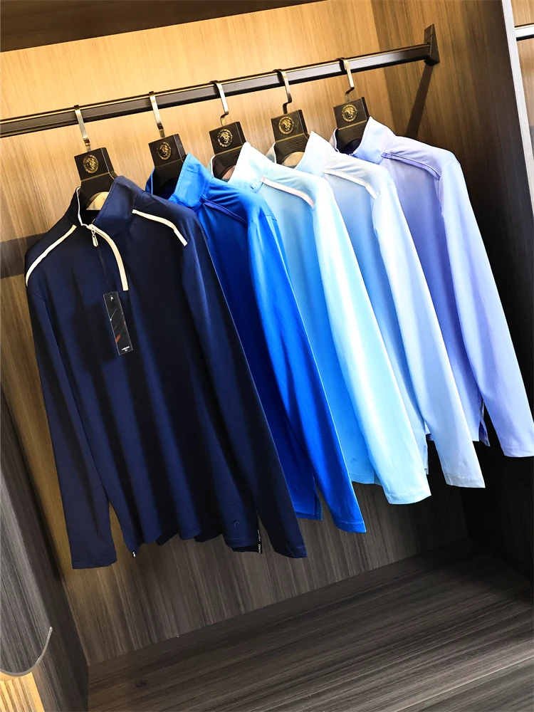 

Faionable Long Sve Zipper Collar Golf Series T-irt for Men Qui Dry Breathable Urban Sle Stand Fit Spring T-irt