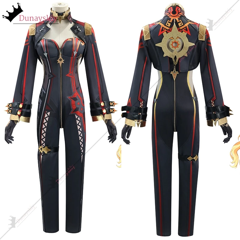 Mavuika Pyro Archon تأثيري لعبة Genshin تأثير تأثيري بايرو أرشون الأسود زي أنيمي كرنفال الرسوم المتحركة مجموعة كاملة Subdue