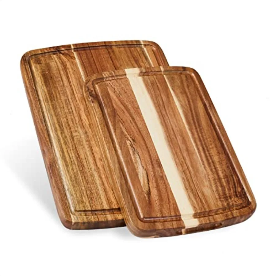 

Set of 2 Acacia Wood Cutting Boards with Juice Groove Gift Box Included Small Medium Sizes: 14x10x1in 12x8x1in. Ideal for Meat