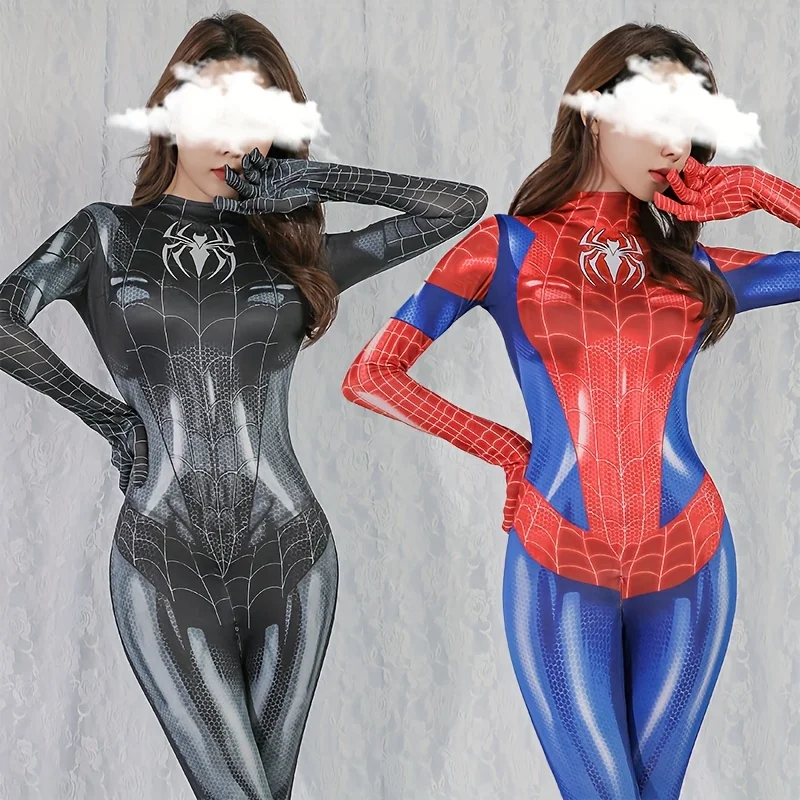 

Marvel Spider Man Skinny Dresses Black Red Sexy Women Anime Cos Costume Role Playing Clothing