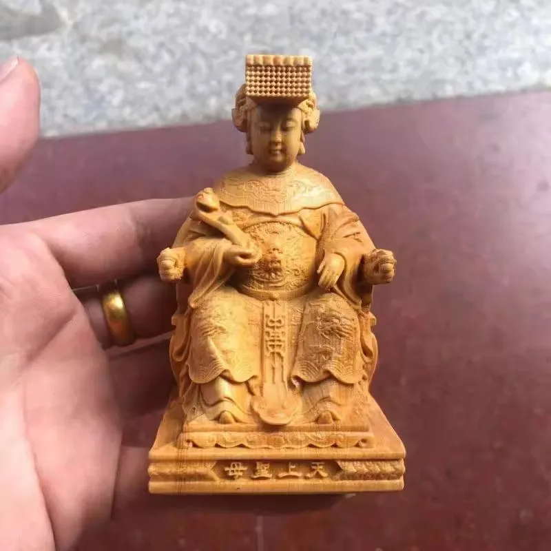 Mazu Statue Wood Carving, Lin Moniang Sea Goddess Figure Home Decor, Collectible Celestial Mother Craft Gifts