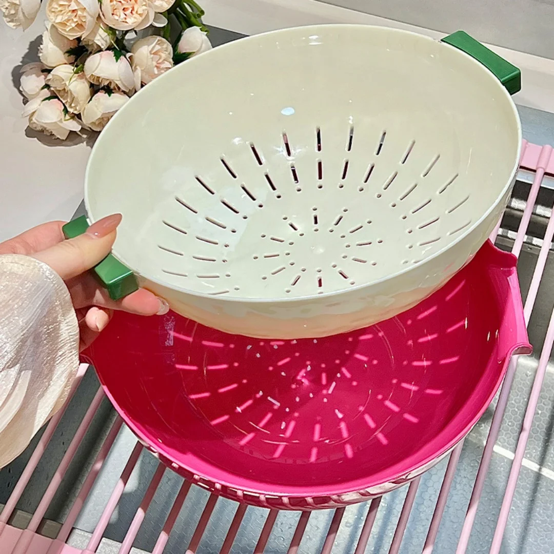 1pcs dopamine double-layer juice fruit and vegetable filter basket, kitchen washing fruit basket, color blocking filter basket