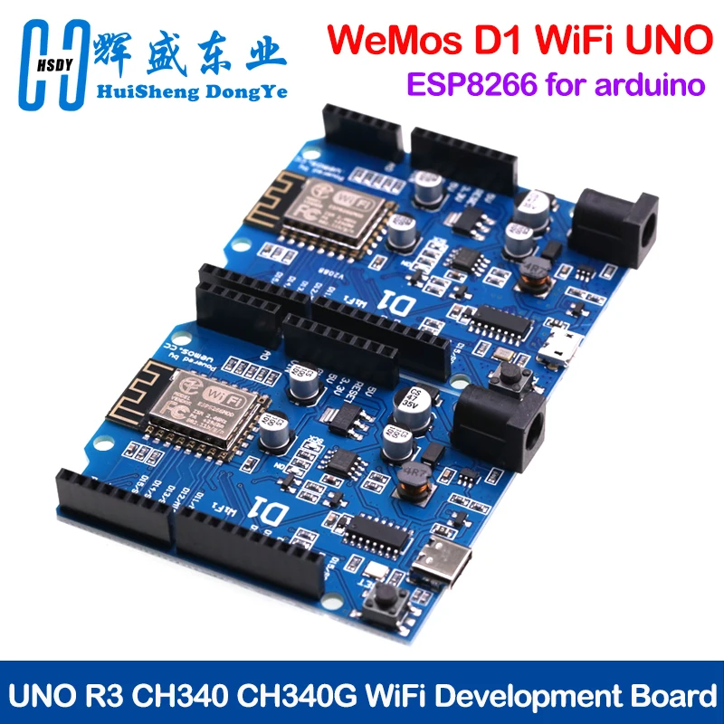 ESP-12E WeMos D1 UNO R3 CH340 CH340G WiFi Development Board Based ESP8266 Shield Smart Electronic PCB For Arduino Compatible IDE