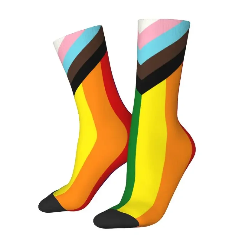 

LGBT Progress Pride Flag Dress Socks Mens Womens Warm Funny Novelty Gay Pride Crew Socks