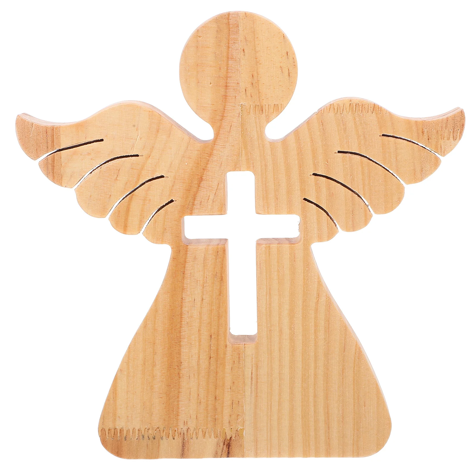

Delicate Angel Cross Sculpture in Wood Material Ideal Baptism Gift for Home Decor Desktop Garden Indoor Outdoor Placement