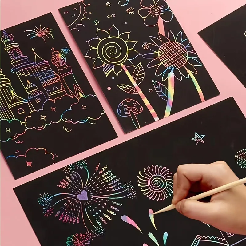 2Pcs 16x23cm Colorful Scratch Book Creative Colorful Graffiti Book Birthday Party Festival Scratch Ar Handmade DIY Drawing Paper image 3