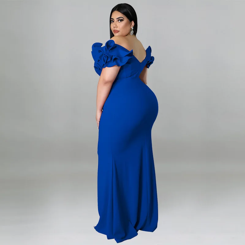 Ruffle Sleeve Elegant Guest Dresses For Women Wedding Party Dresses 2023 Summer V Neck Prom Female Fashion Evening Long Robe