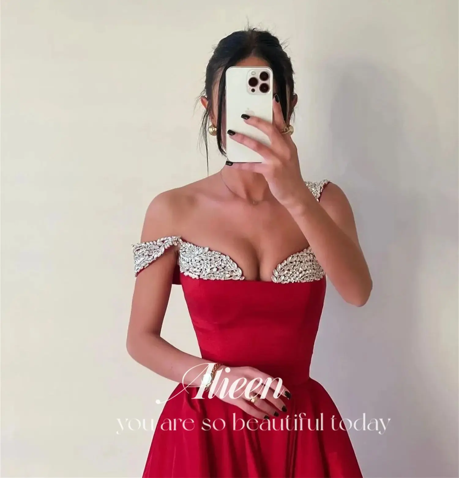 Red Satin A-line Diamond Jewelry Wedding Party Dress Dresses Gala Evening Elegant Woman Prom Graduation Women Luxury customized