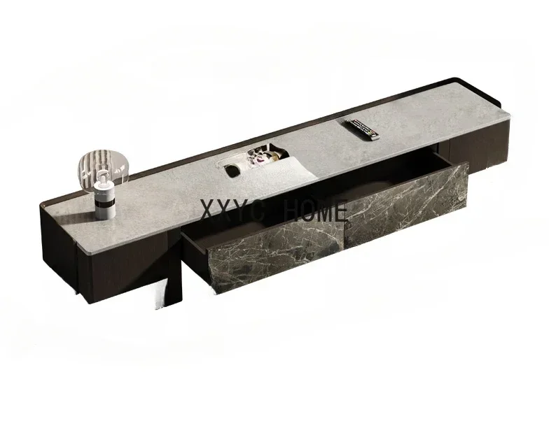 Light Luxury TV Cabinet and Tea Table Combination Modern Minimalist Living Room Italian High-Grade TV Stand Marble