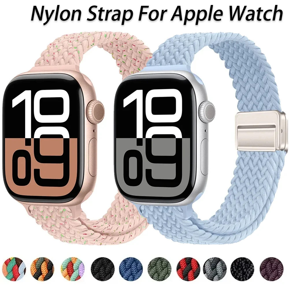 Schlankes geflochtenes Nylon-Armband für Apple Watch 11 10 46mm 42mm 9 8 7 45mm 41mm Armband iWatch Ultra 3 49mm 6 5 4 SE 40/44mm Band