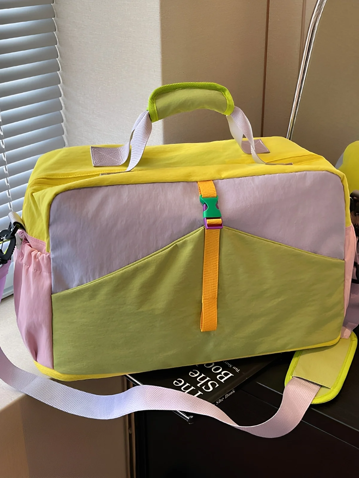 new-color-block-lightweight-large-capacity-travel-bag-women's-handheld-fitness-bag-sport-travel-suitcase-handbag-oxford-cloth