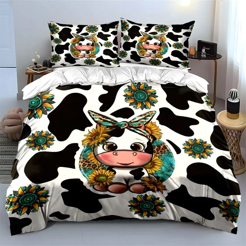 

Cute Cow Sunflower Print Set Soft Comfortable Duvet Cover Bedding Set Included 1*Duvet Cover & 2*Pillowcases, gift