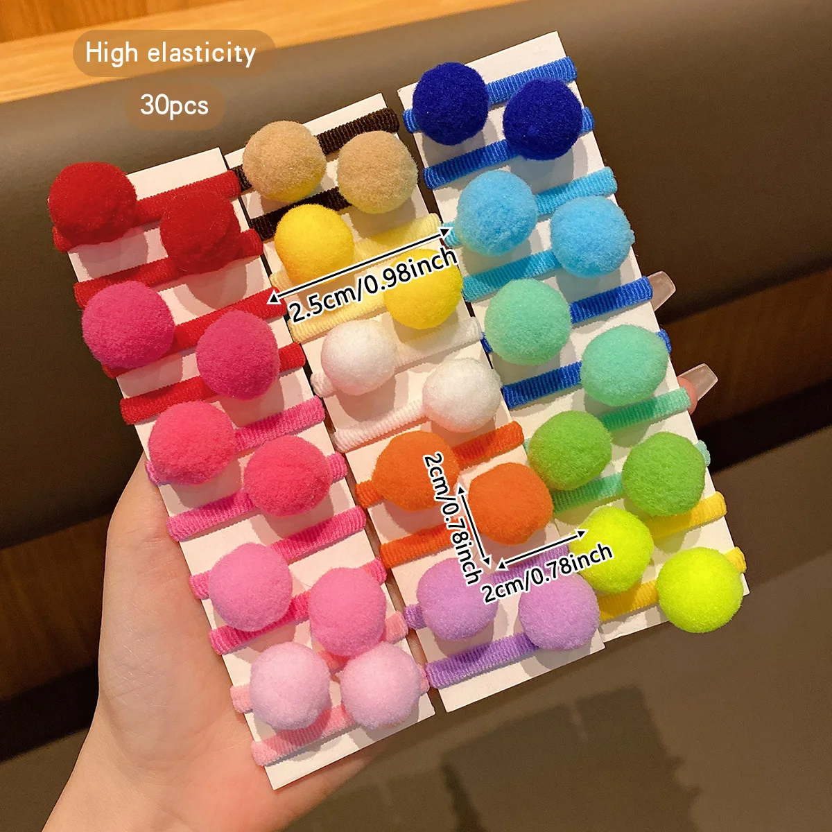 30 colorful random ball hairbands, hair balls, and rubber bands suitable for daily use as hair accessories