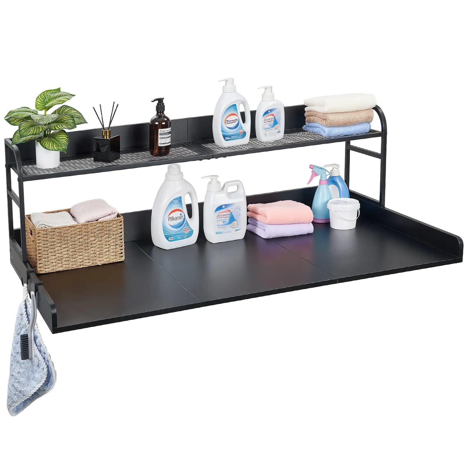 

Столешница для стиральной машины с полкой, 54 x 27,5 дюймов, деревянная, с краем и 2 крючками, для стиральной и сушильной машин