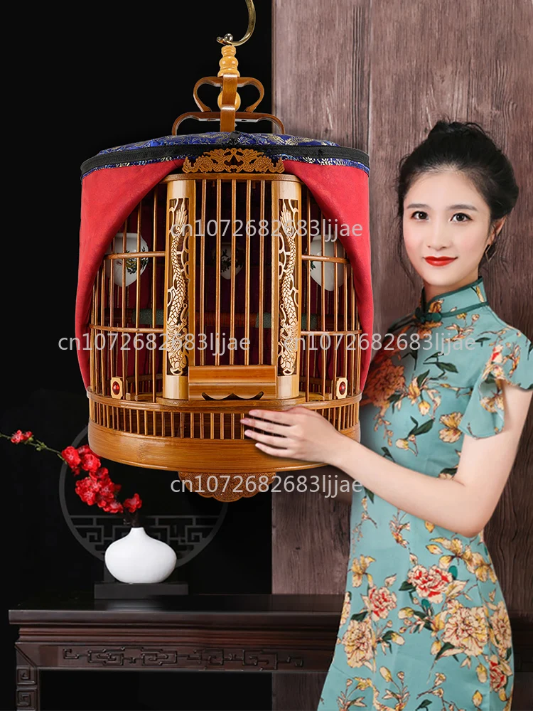 Bamboo cage with painted eyebrows for parrots, large size for household use, complete set of bamboo cages, old bamboo