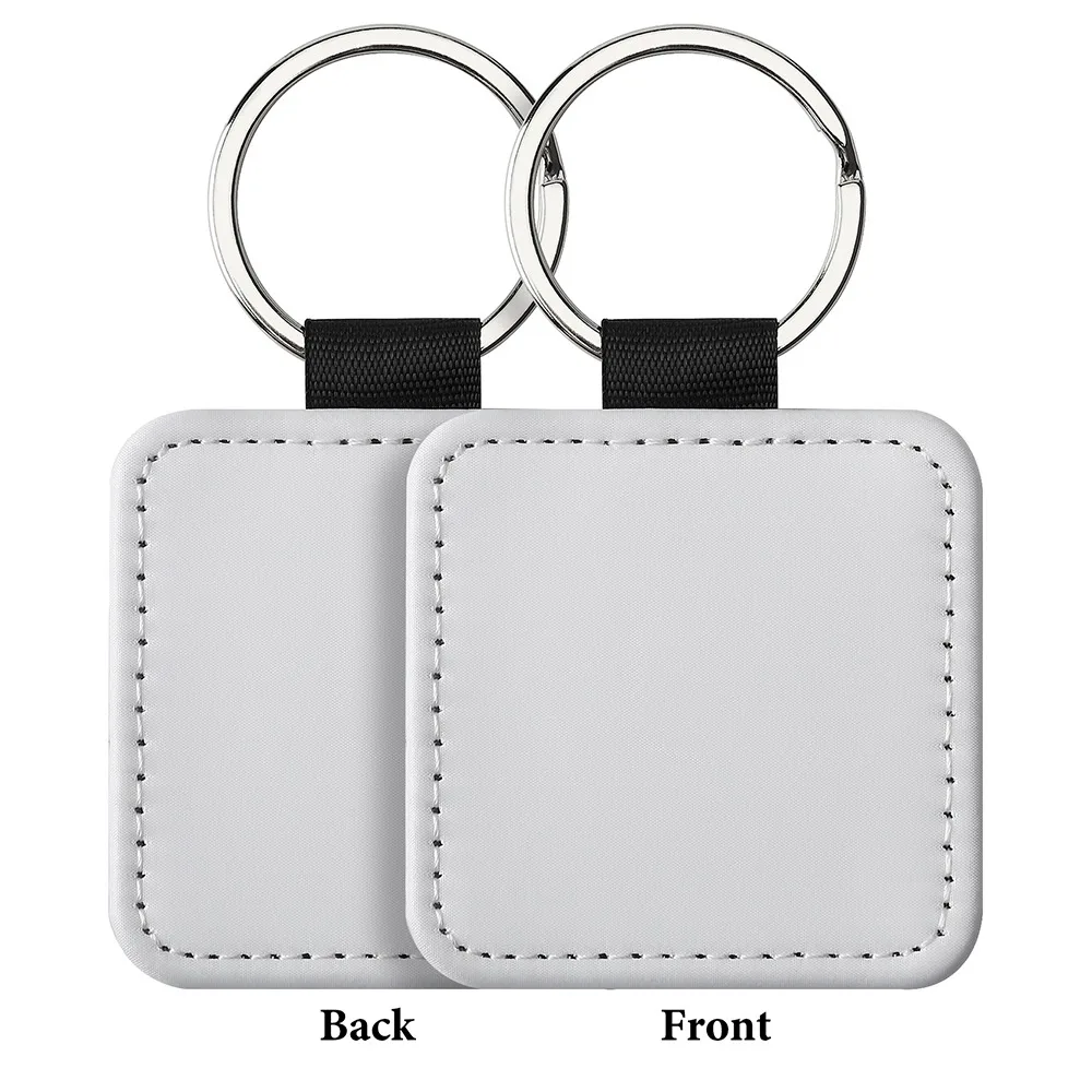 DIY Dye Sublimation Blanks Keychain Creative PU Leather Heat Transfer Keyring Heart Rectangle Double Sides Blank ID Tags Keyring