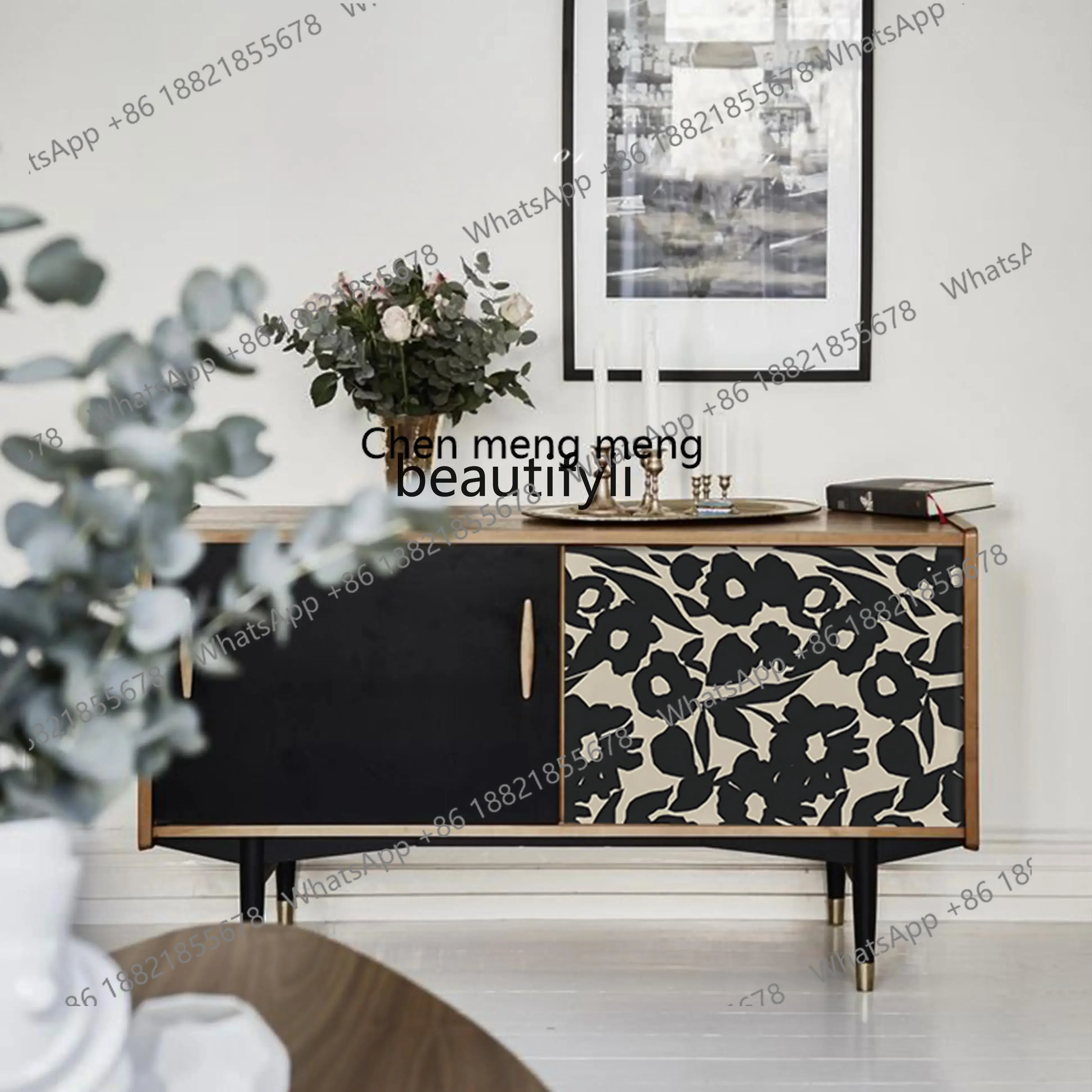 D176  Medieval art light luxury dining side cabinet Nordic retro locker Modern color matching storage cabinet Y96