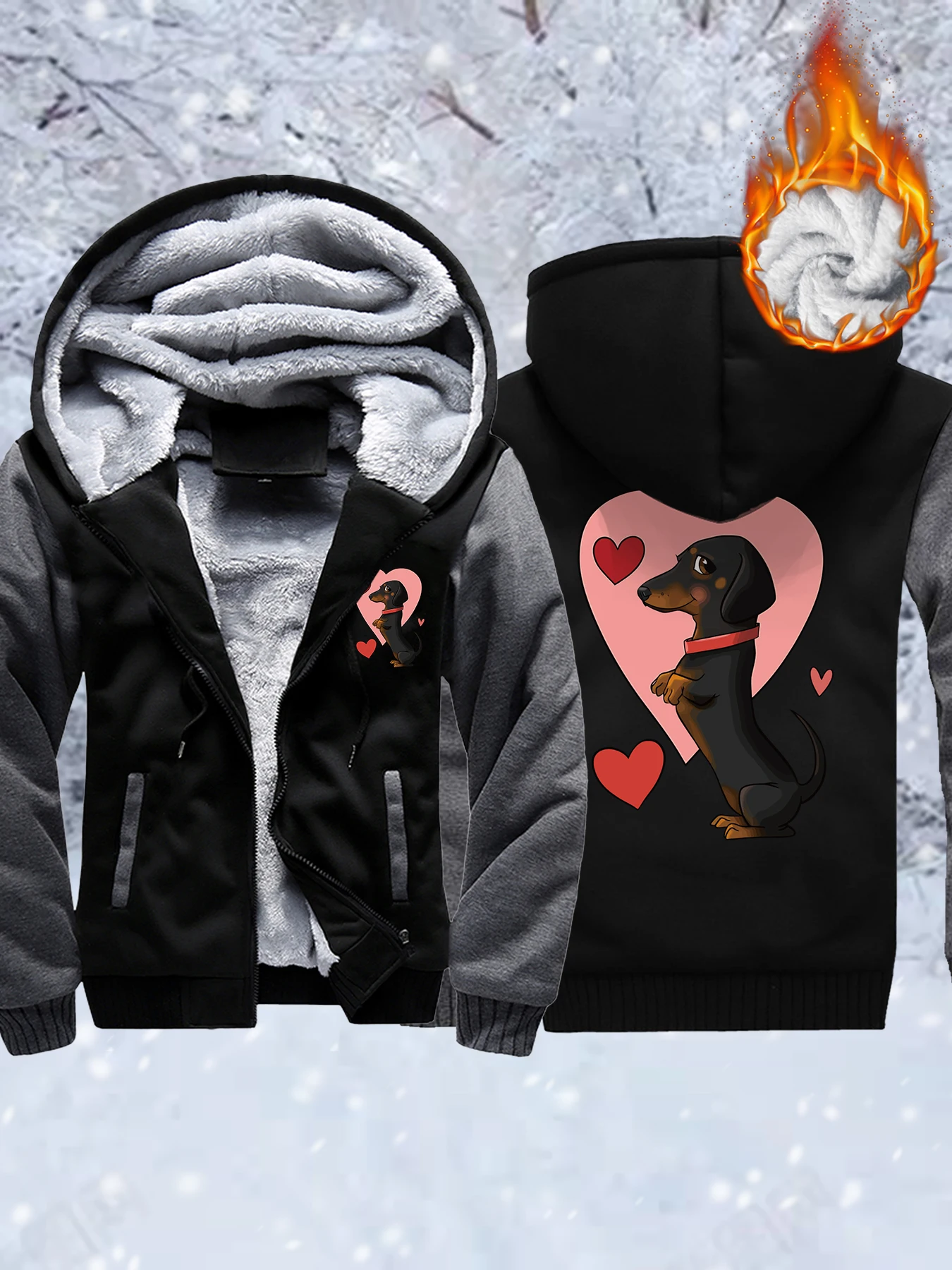 

Утепленные куртки с длинным принтом собаки, мужские флисовые пальто в стиле хип-хоп, одежда унисекс с большими карманами, зимняя уличная одежда на молнии