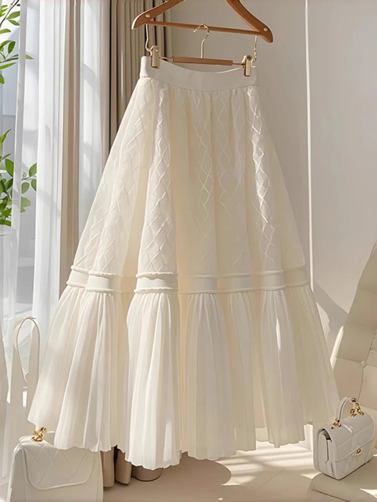 

Ele White A-Line Skirt Women's Summer Faion High Waist Midi Skirt Versatile Sle plus Size Princ Dr