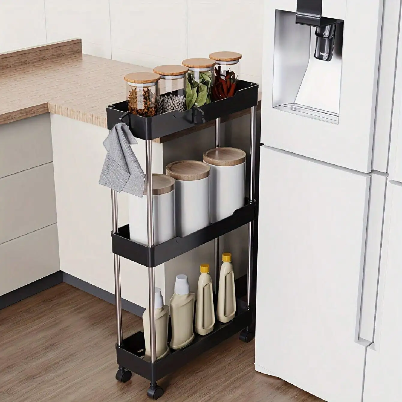 3/4-Tier Ultra-Dunne Gap Rollende Opslagkar, Goedkope Badkamer Opslag Mobiele Planken, Multi-Functionele Kar,