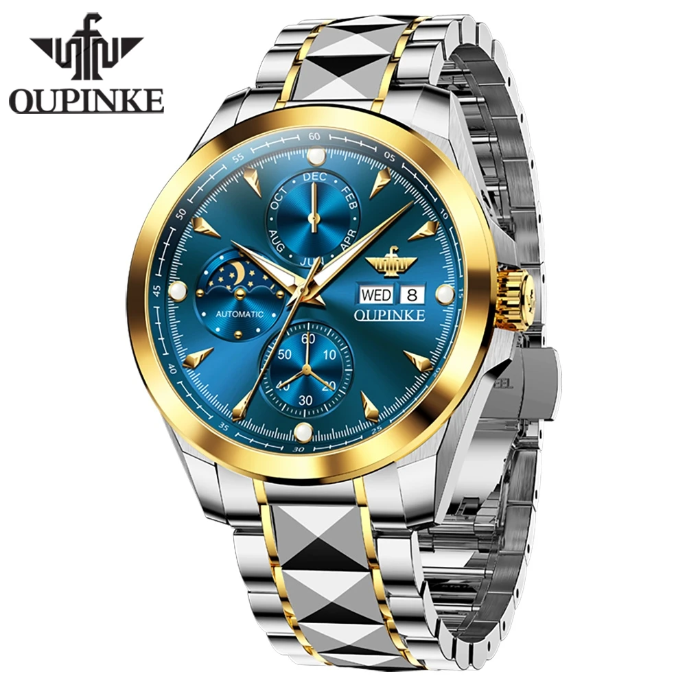 OUPINKE 3299 Moon Phase Automatic Man Watch Waterproof Dual Calendar Chronograph Luxury Original Brand Mechanical Men's Watches