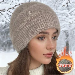 Women Knit Hat with Warm Liner Double Layer Thicken Ear Protection Winter Hat All-Match Suitable For Daily Wear Knitted Caps