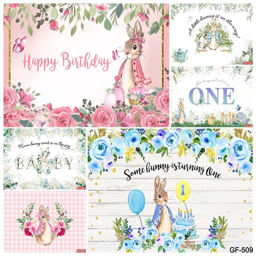 

Фон для фотосъемки с цветочным кроликом, индивидуальный дизайн, пасхальный кролик, цветы, украшение для детского дня рождения, баннер, фон для фотосессии, реквизит для фотозоны